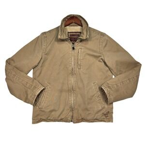 Vtg American Eagle Sherpa Lined Canvas Jacket Distressed Mens M Tan Workwear